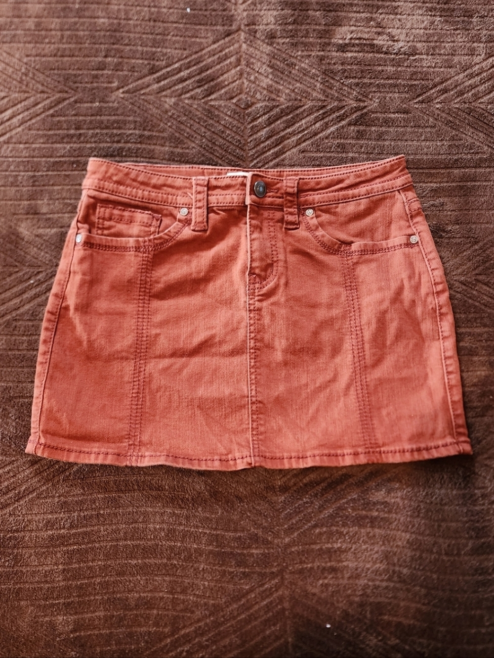 Shyanne Rustic Rust Colored Southwest Style Denim Mini Skirt